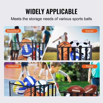 Rolling Sports Ball Storage Cart Garages Sports Equipment Organizer Steel