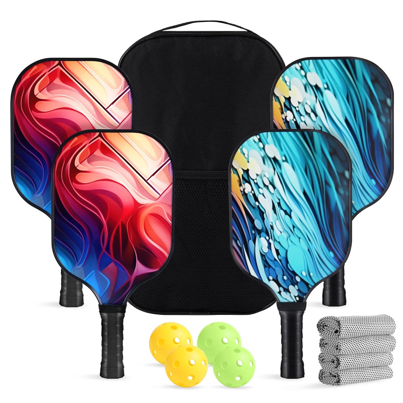 Pickleball Paddles Set of 4, with 4 Fiberglass Paddles, 4 Pickle-Ball , 4 Cooling Towel, 1 Pickleball Bag, PP Honeycomb Core Pickleball Equipment Is the Perfect Gift for Beginners & Amateurs