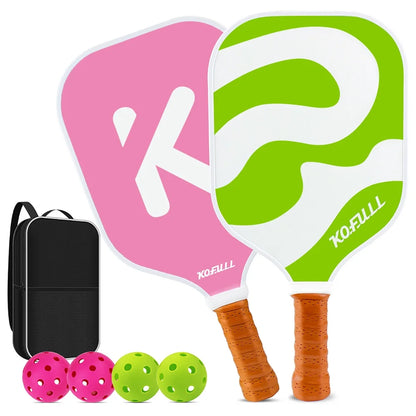 Pickleball Paddles Pickleball Rackets Set Lightweight Fiberglass Surface&Honeycomb Core Pickleball Set Pink and Green Gifts for Women Girls Beginners
