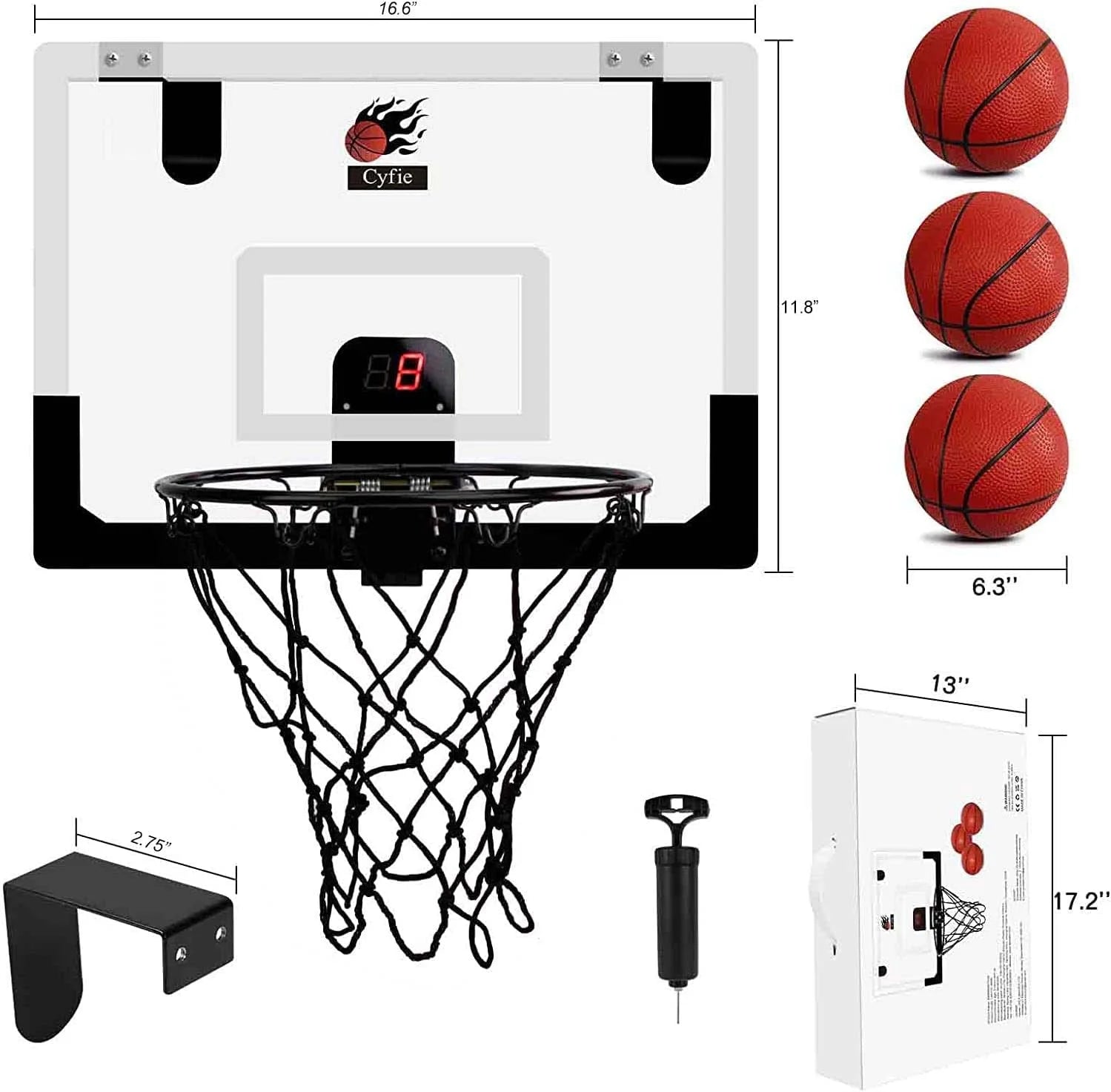 All-Weather Indoor Basketball Hoop, 17"X12" Polycarbonate Hanging Mini Hoop Set