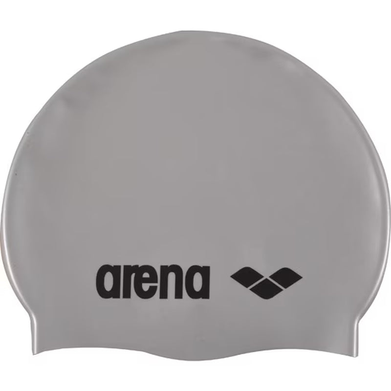 Classic Silicone Swim Cap in Silver-Black One Size Fits All