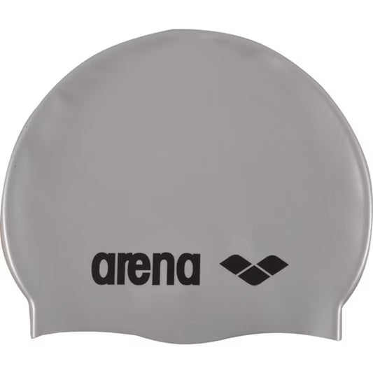 Classic Silicone Swim Cap in Silver-Black One Size Fits All