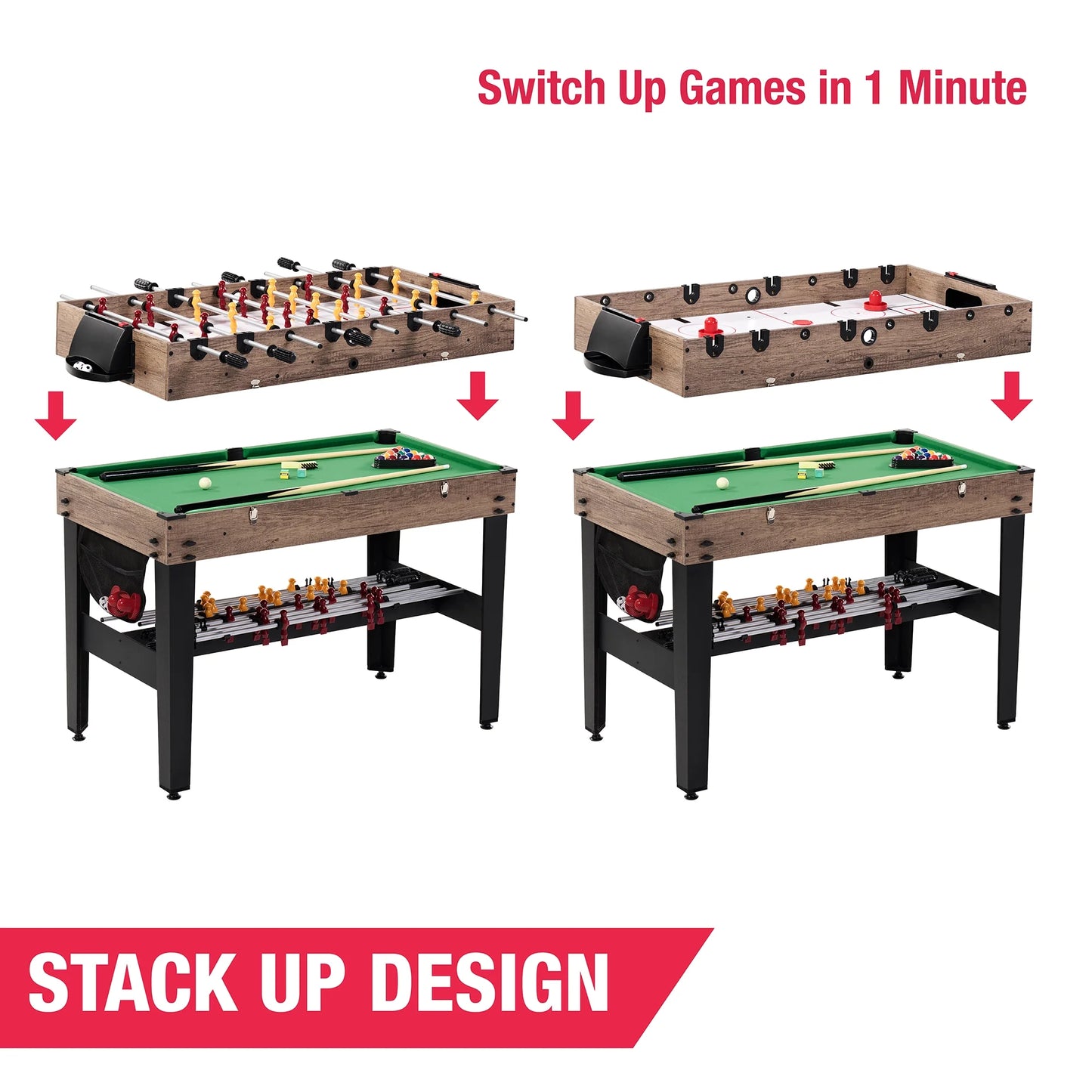 48" 3-In-1 Multi Game, Pool Table, Air Hockey, Foosball Table, by