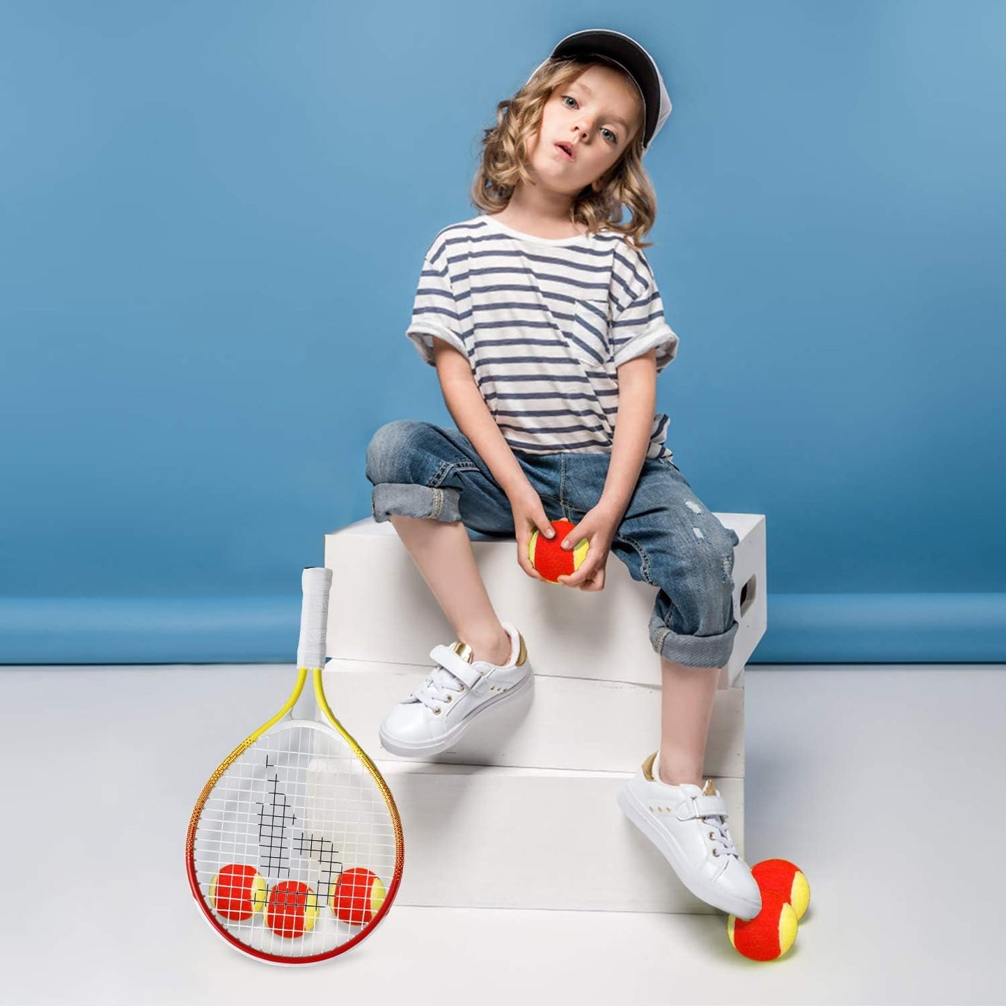 17" Kids Tennis Racket Best Starter Kit for Kids Age 4 and under with Shoulder Strap Bag and Mini Tennis Racket Toddler Tennis Raquet