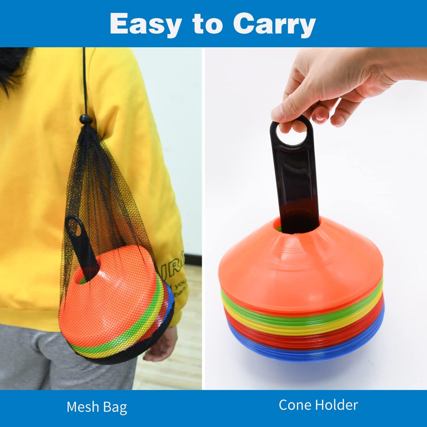 25/50/100/200 Pack Disc Cones, Agility Soccer Cones with Carry Bag and Holder, S