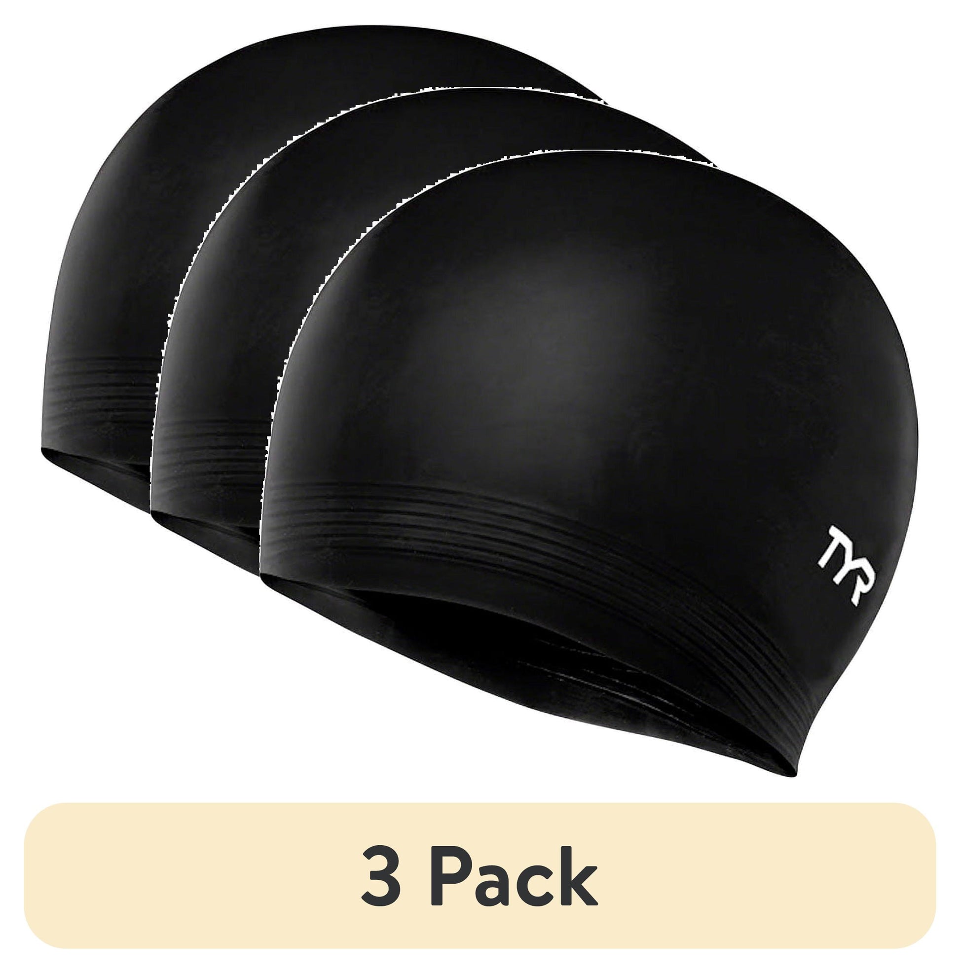 (3 Pack)  Adult Fit Latex Swim Cap - Black