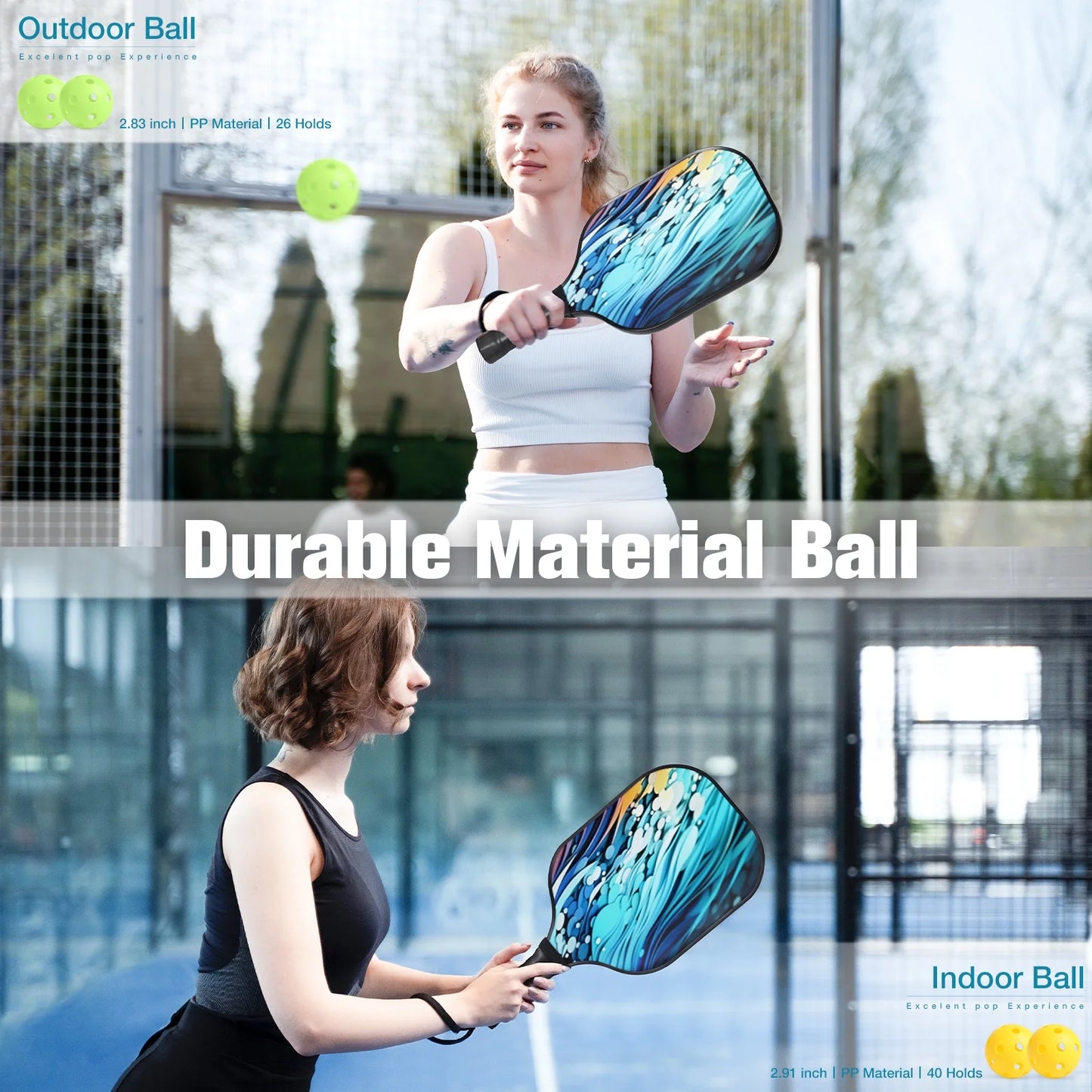 Pickleball Paddles Set of 4, with 4 Fiberglass Paddles, 4 Pickle-Ball , 4 Cooling Towel, 1 Pickleball Bag, PP Honeycomb Core Pickleball Equipment Is the Perfect Gift for Beginners & Amateurs