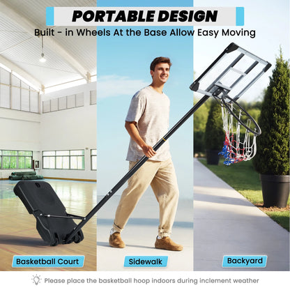28In Basketball Hoop Basketball Goal System Height Adjustable 5.1Ft to 7Ft Court for All Age Ranges Indoor Outdoor Use