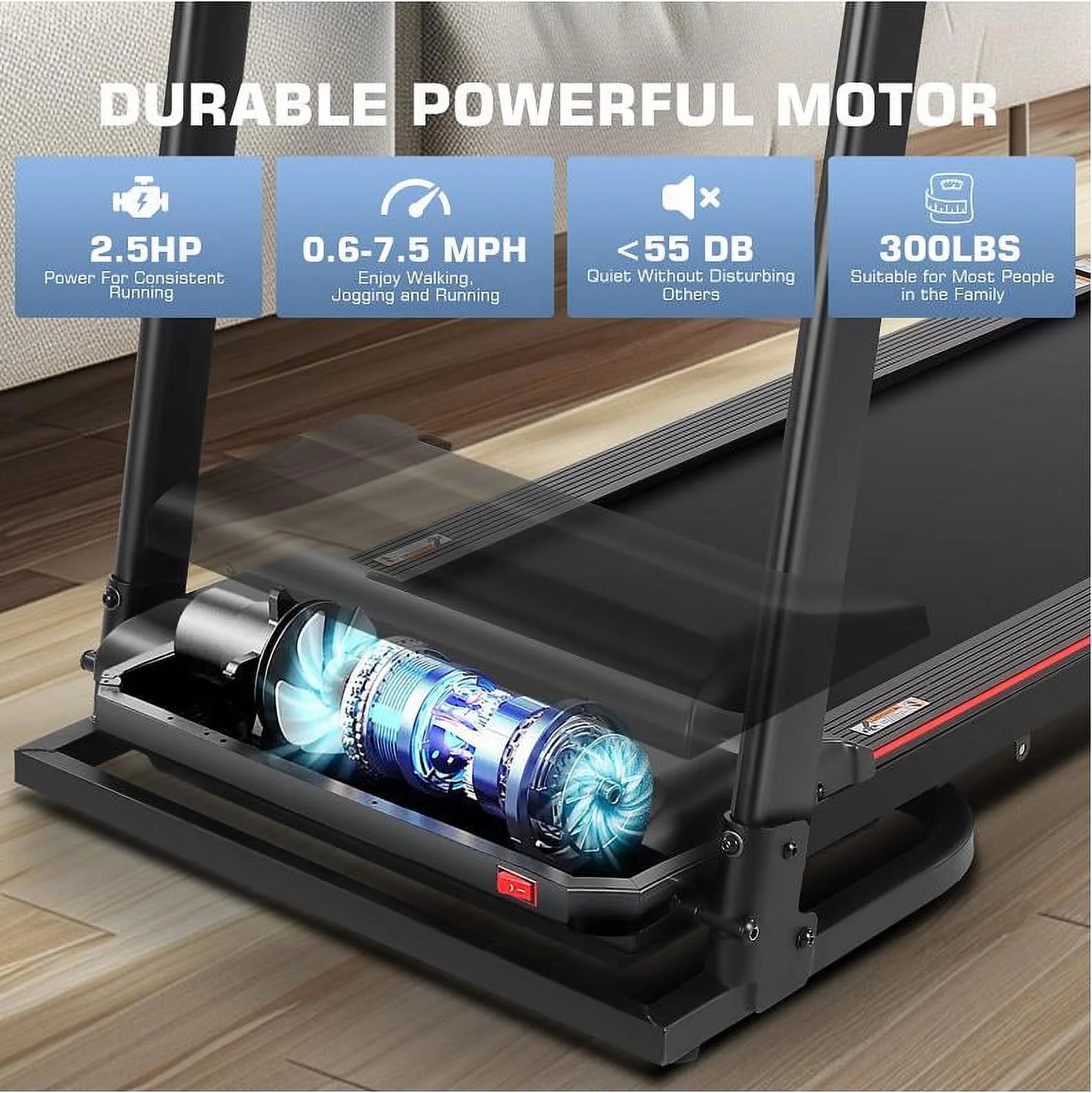 Treadmill with Removable Desk - 300Lbs Weight Capacity, 2.5 HP Portable Folding Treadmill for Home, Running Machine with Incline