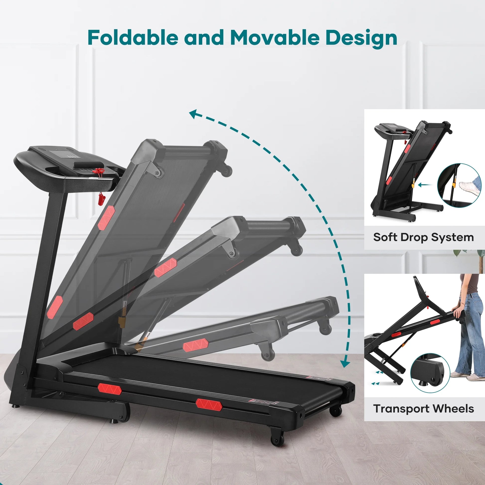 Naipotreadmill with Auto Incline Bluetooth Voice Control 17 in Wide Electric Treadmill Folding Machine 15 Level Auto 8.8 Mhp Speed for Home Use Gifts