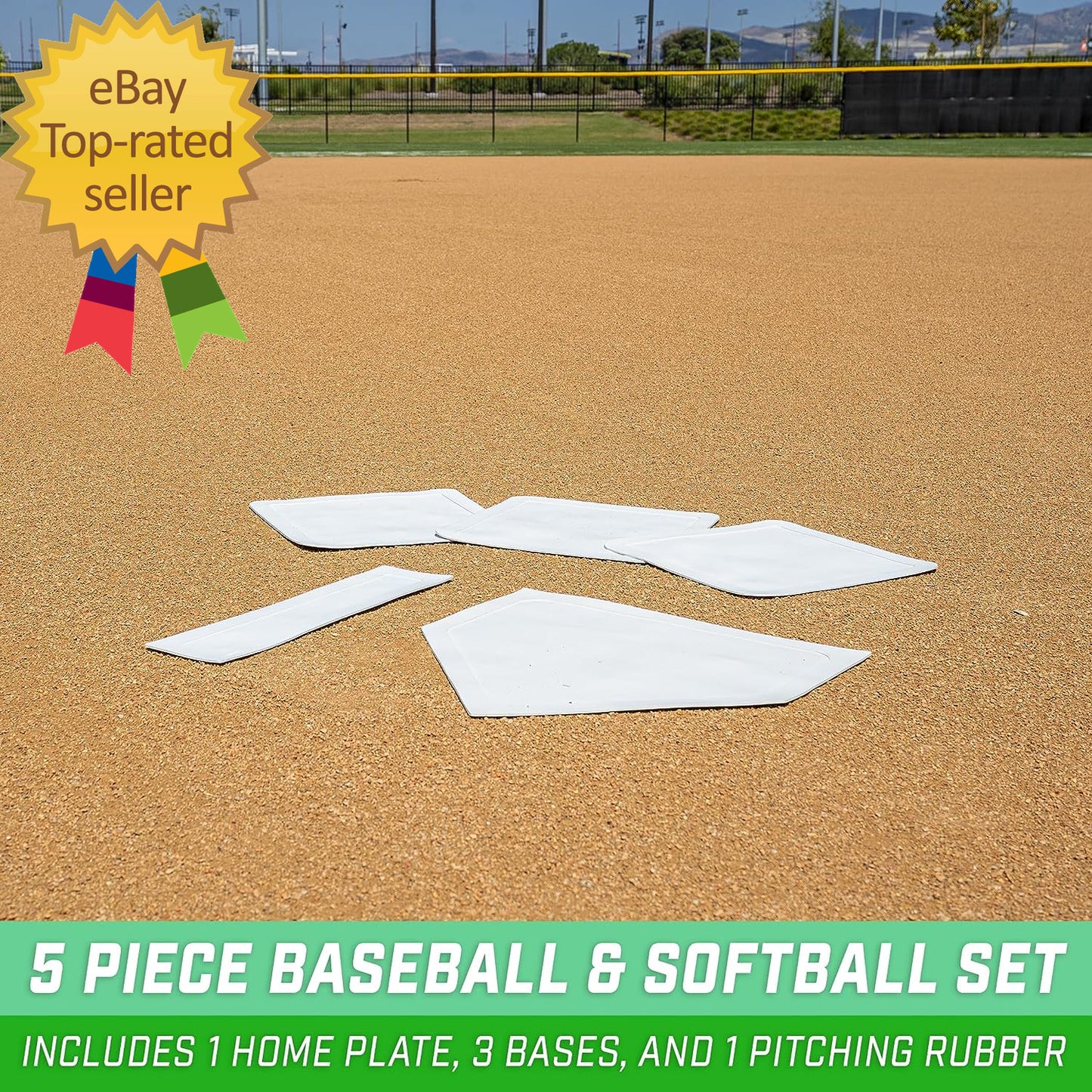 Baseball & Softball 5 Piece Base Set - Rubber Field Bases for Kids & Adults