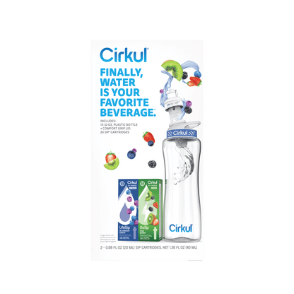 32Oz Plastic Starter Kit with Navy Blue Lid, 2 Flavor Cartridges (Blueberry Grape & Kiwi Berry)