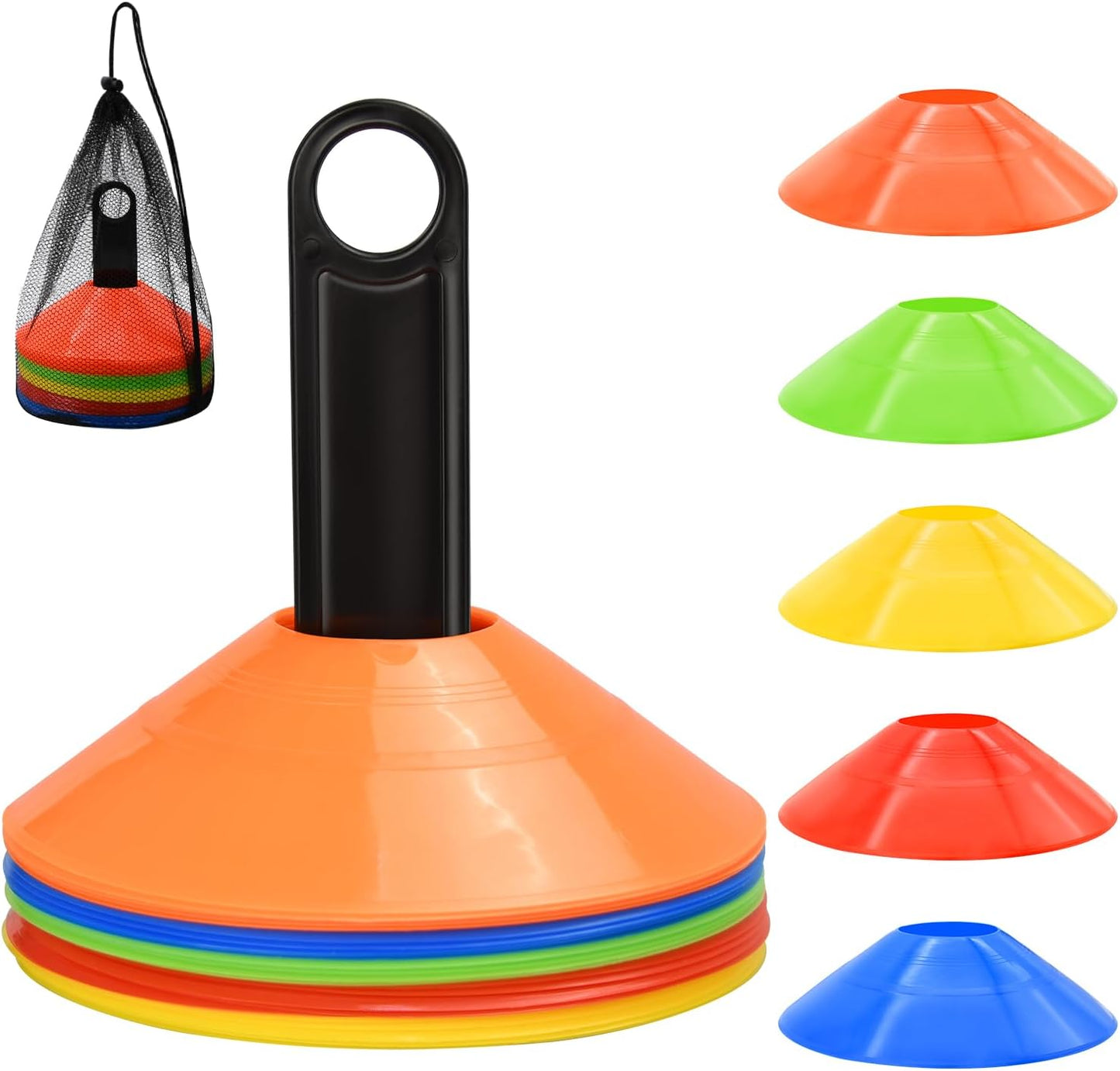 25/50/100/200 Pack Disc Cones, Agility Soccer Cones with Carry Bag and Holder, S