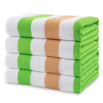 4 Pack Oversized Cabana Stripe Beach Towels, 60X30 Inches Microfiber Lightweight Outdoor Large Swim Towel for Adults (Green Coffee)