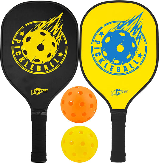 Pickleball Paddles and Ball Set - Pickleball Set 2 Wooden Paddles with 2 Balls & 1 Carry Bag, 9-Ply Basswood Pickleball Rackets, Safe Edge Guard, Wood Pickleball Paddle 2 Pack for Beginner