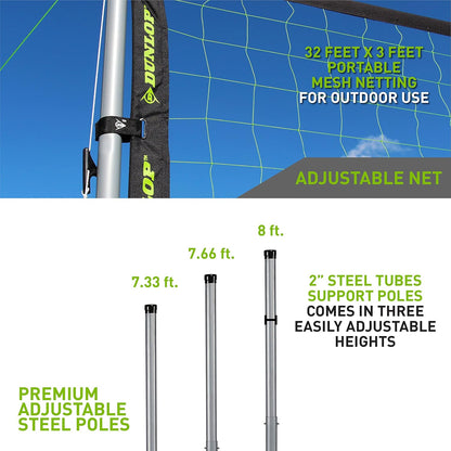 Multiple Size Adjustable Heights Outdoor Volleyball Net, Durable 3-Piece Steel Poles with Official Size Ball Included, Perfect for Beach and Backyard