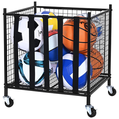 Rolling Sports Ball Storage Cart Garages Sports Equipment Organizer Steel