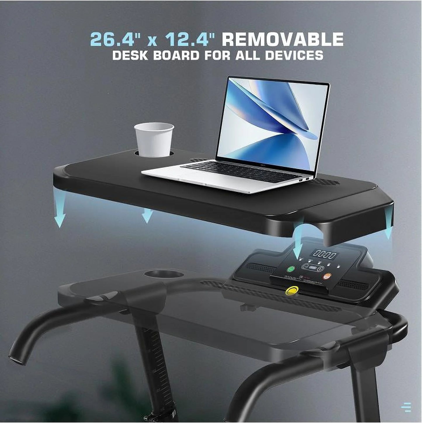 Treadmill with Removable Desk - 300Lbs Weight Capacity, 2.5 HP Portable Folding Treadmill for Home, Running Machine with Incline