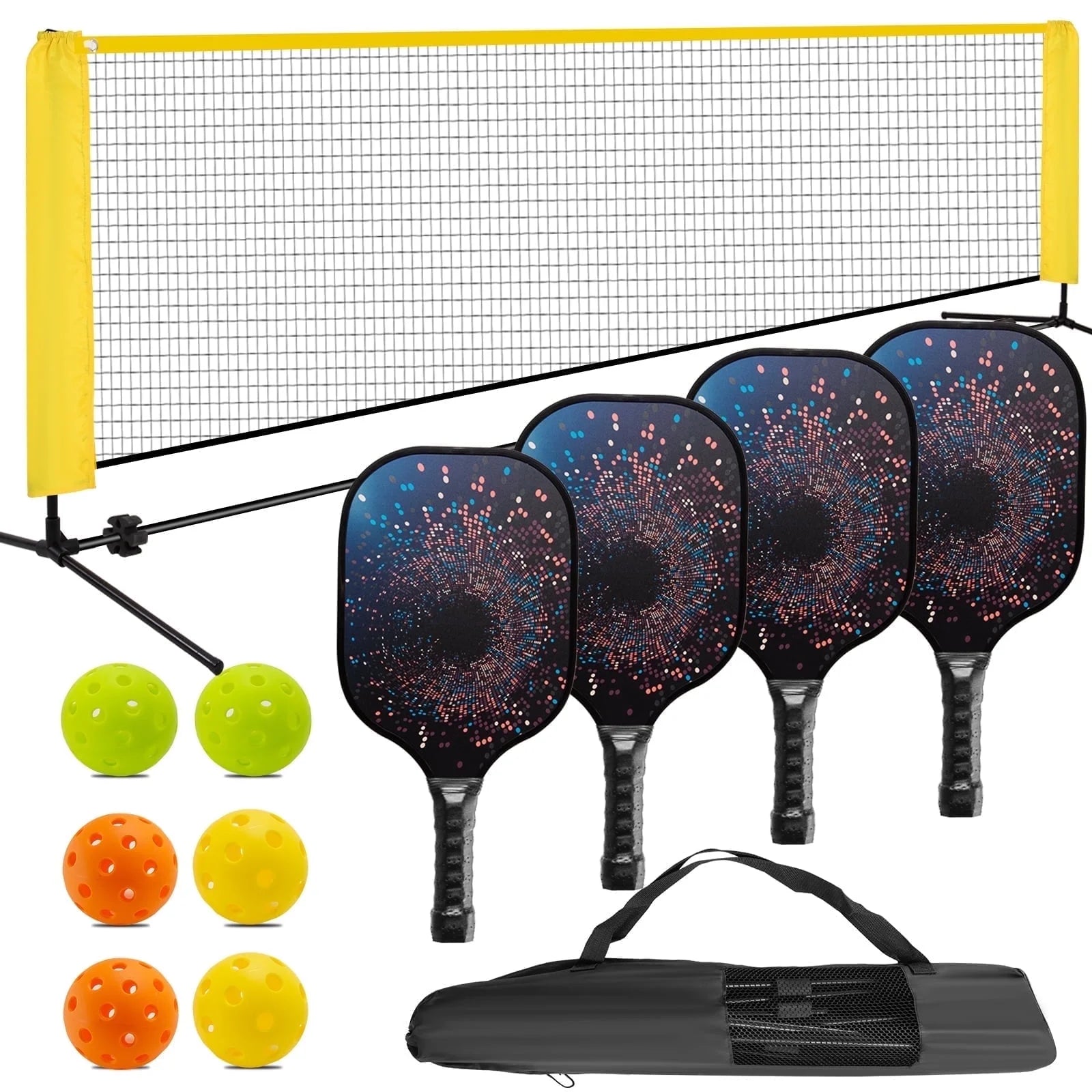 22FT Portable Pickleball Net Set 4 Wood Pickleball Paddles and 6 Outdoor Pickleball Balls for Outdoor Indoor Driveway Backyard for Adults Beginners
