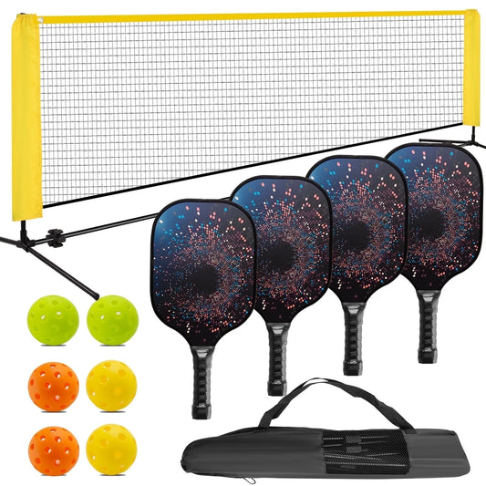 22FT Portable Pickleball Net Set 4 Wood Pickleball Paddles and 6 Outdoor Pickleball Balls for Outdoor Indoor Driveway Backyard for Adults Beginners