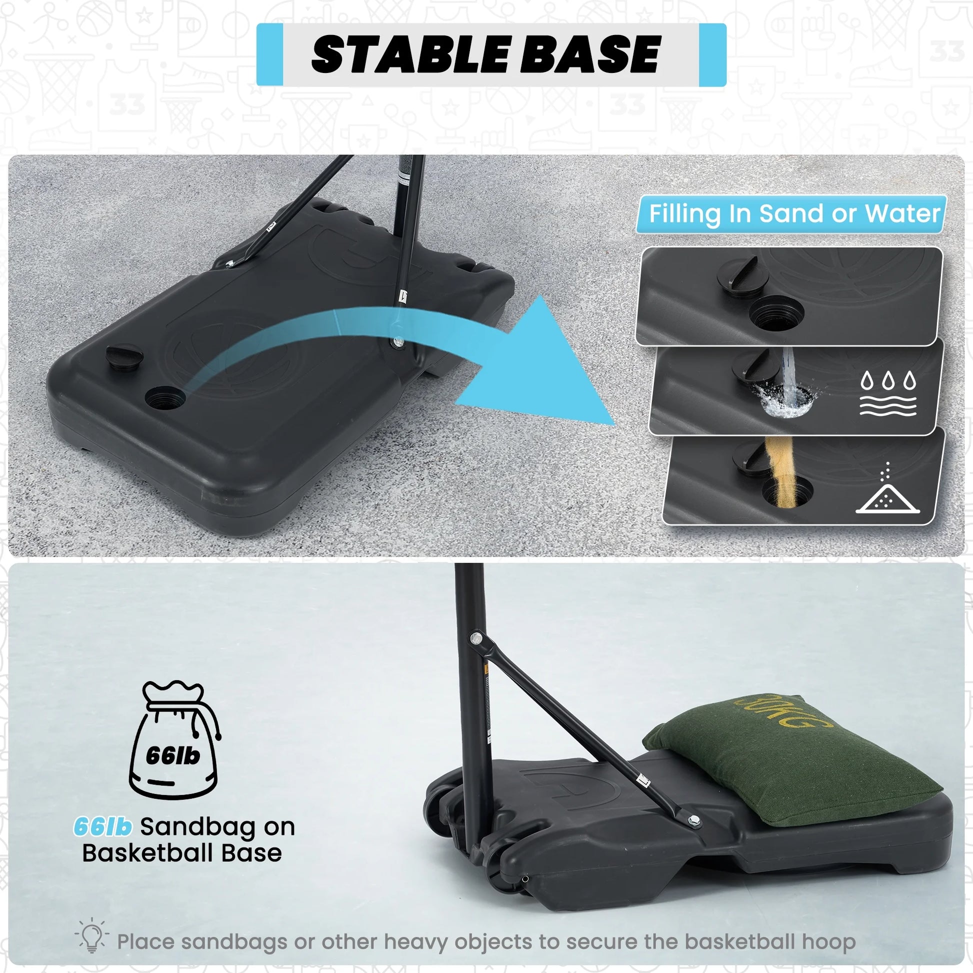 28In Basketball Hoop Basketball Goal System Height Adjustable 5.1Ft to 7Ft Court for All Age Ranges Indoor Outdoor Use