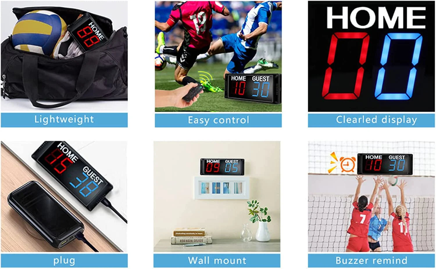 Btbsign Score Keeper Portable 1.5 " Led Digital Electronic Scoreboard Indoor Games Blue Red