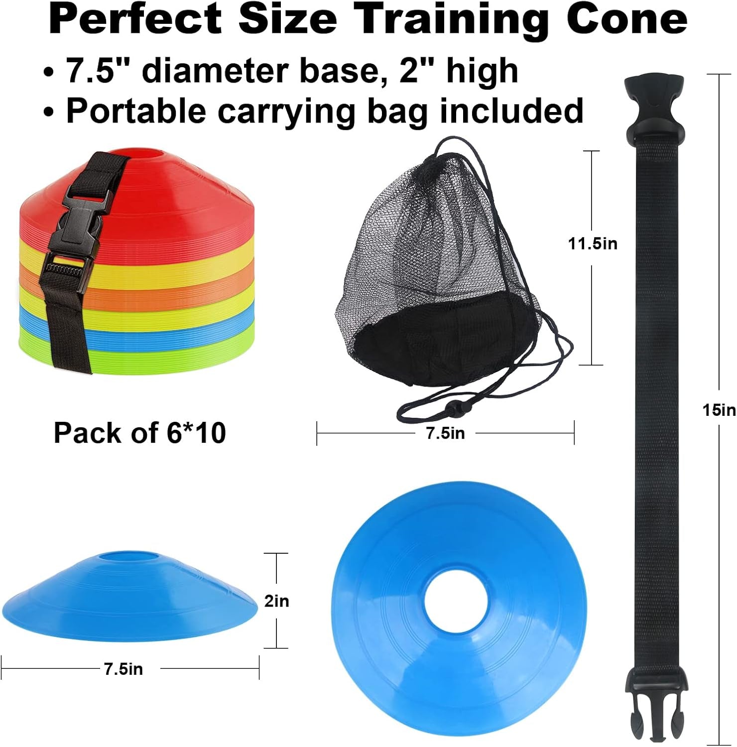 60PCS Soccer Cones with Strap Carry Bag Agility Disc Cones Soccer Training Cones, Field Marker Sport Training Cones for Challenge Football Basketball Skating Kids Games Outdoor Indoor