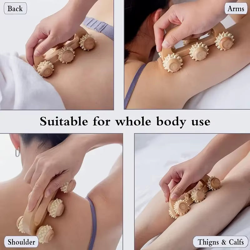 1 Pcs Wooden Massage Roller Tool, Manual Wooden Massager, Wood Back Massage Roller for Neck Leg Back Deep Tissue Muscle Massage