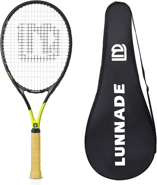 Adults Tennis Racket 27 Inch, Shockproof Carbon Fiber Tennis Racquet Light-Weight, Pre-Strung and Regrip, Suitable for Beginners to Intermediate Players