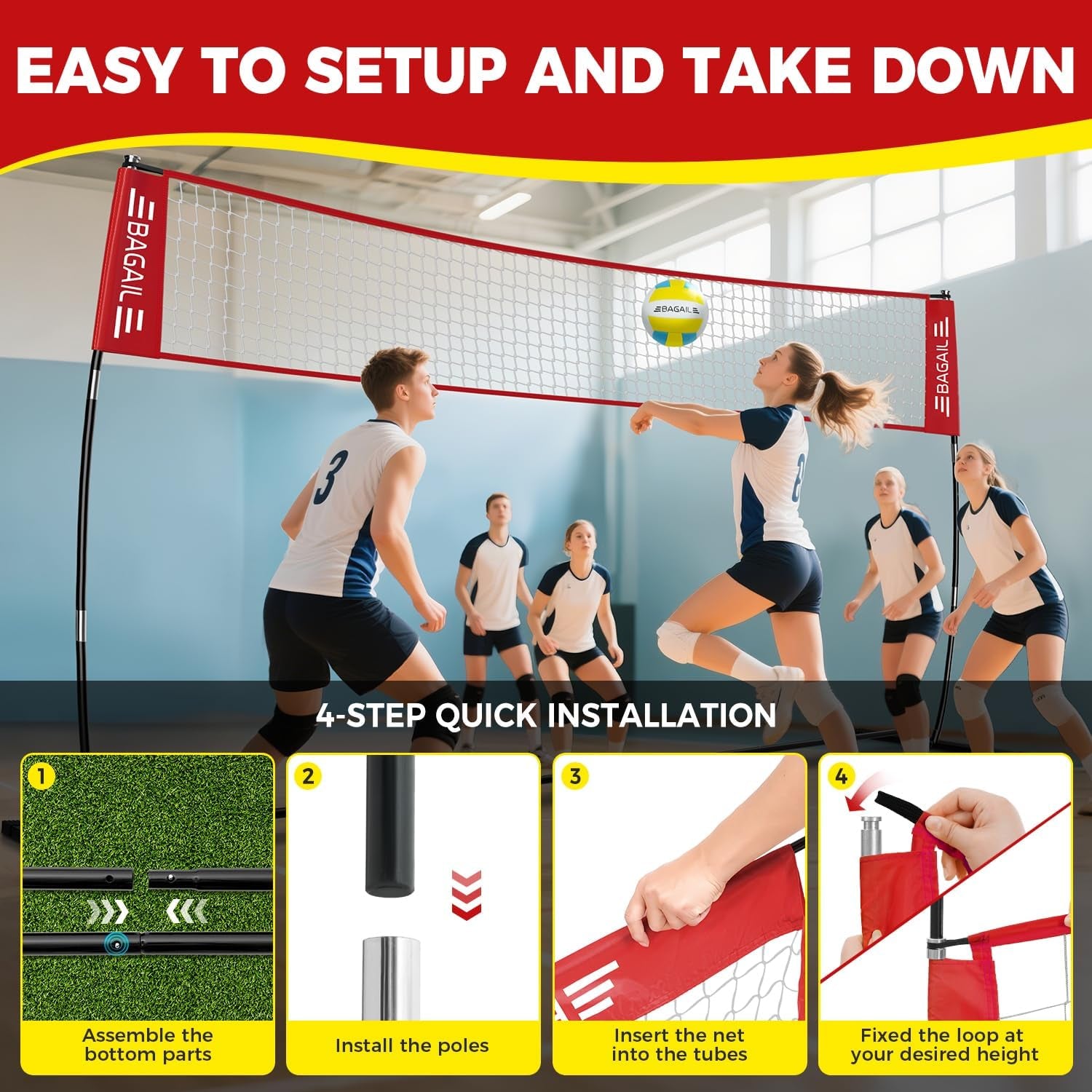 Volleyball Net, 12Ft/20Ft Portable Volleyball Net for Backyard - Adjustable Heig
