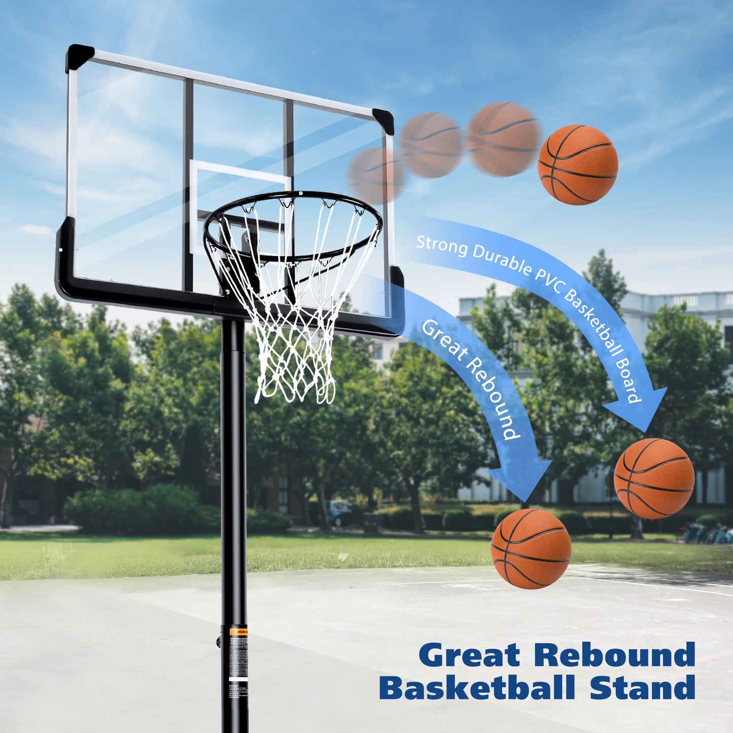 44In Basketball Hoop Portable Basketball System with Adjustable Height with Big Backboard and Large Base for Youth Adults Family Indoor Outdoor