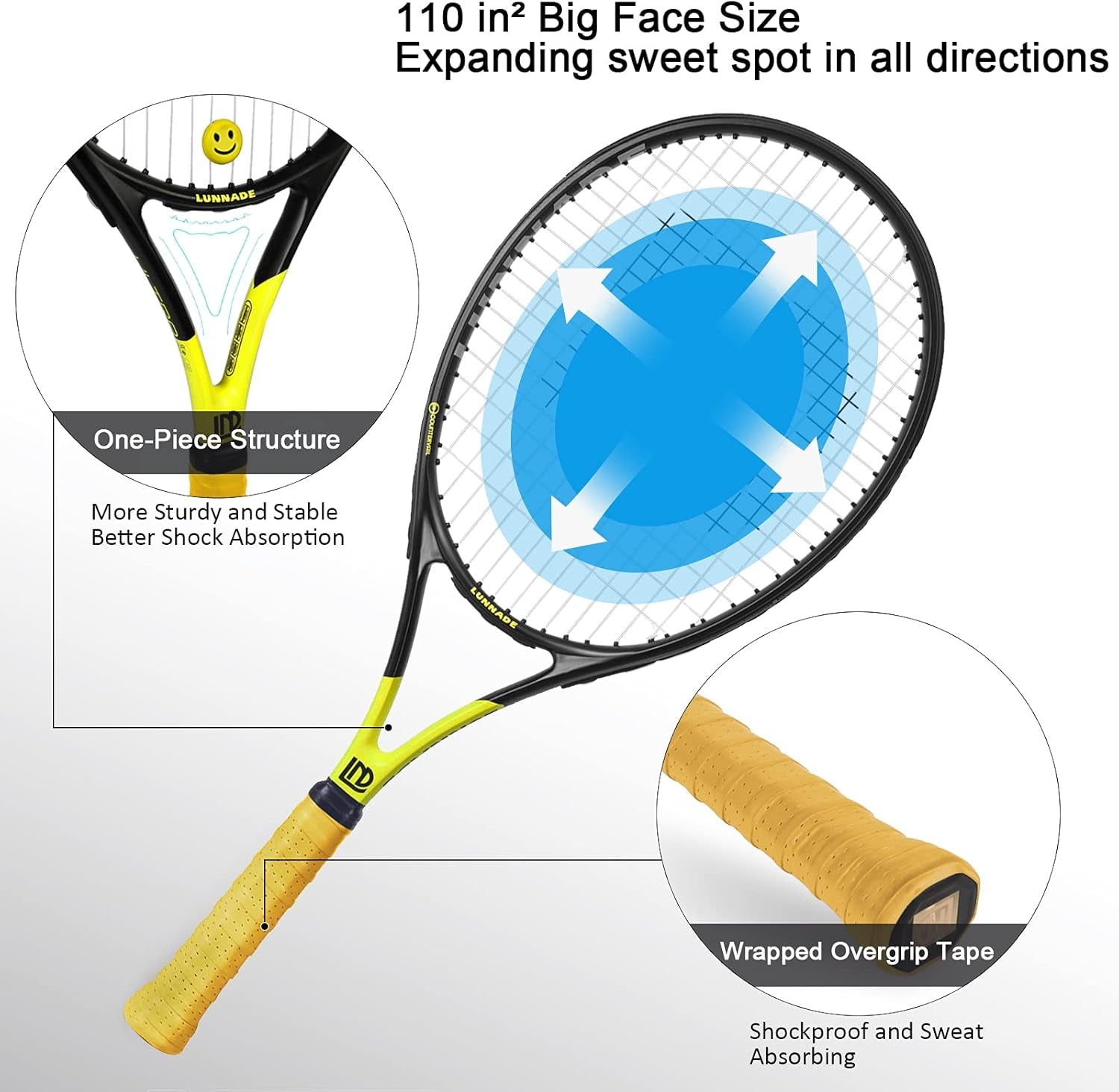 Adults Tennis Racket 27 Inch, Shockproof Carbon Fiber Tennis Racquet Light-Weight, Pre-Strung and Regrip, Suitable for Beginners to Intermediate Players