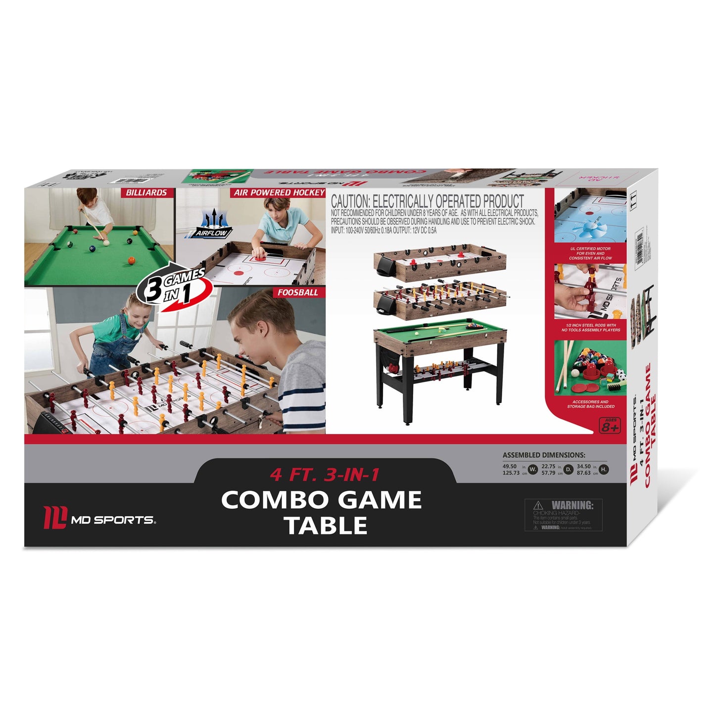 48" 3-In-1 Multi Game, Pool Table, Air Hockey, Foosball Table, by