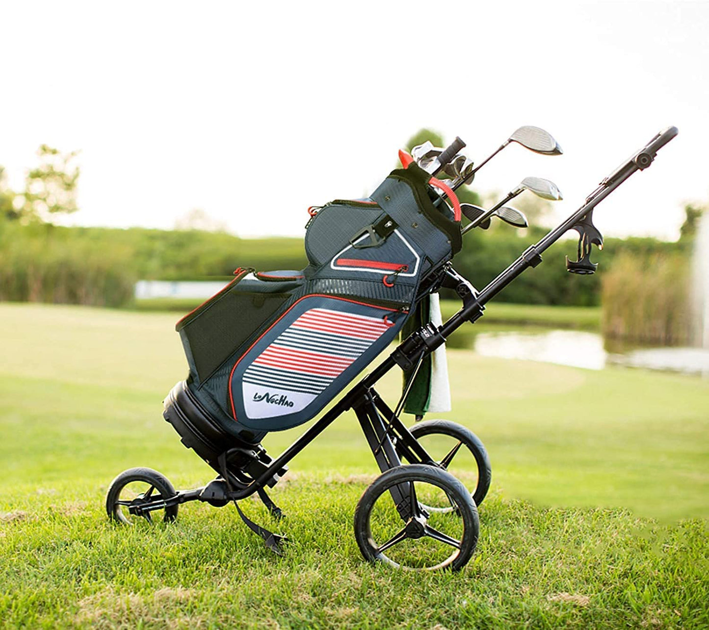 Cart Golf Bag 14 Way Divider Golf Push Cart Bag for Men Cart Bags with Cooler, Backpack Strap and Dust Cover, Portable Golf Carry Bag for Men & Women (Blue)