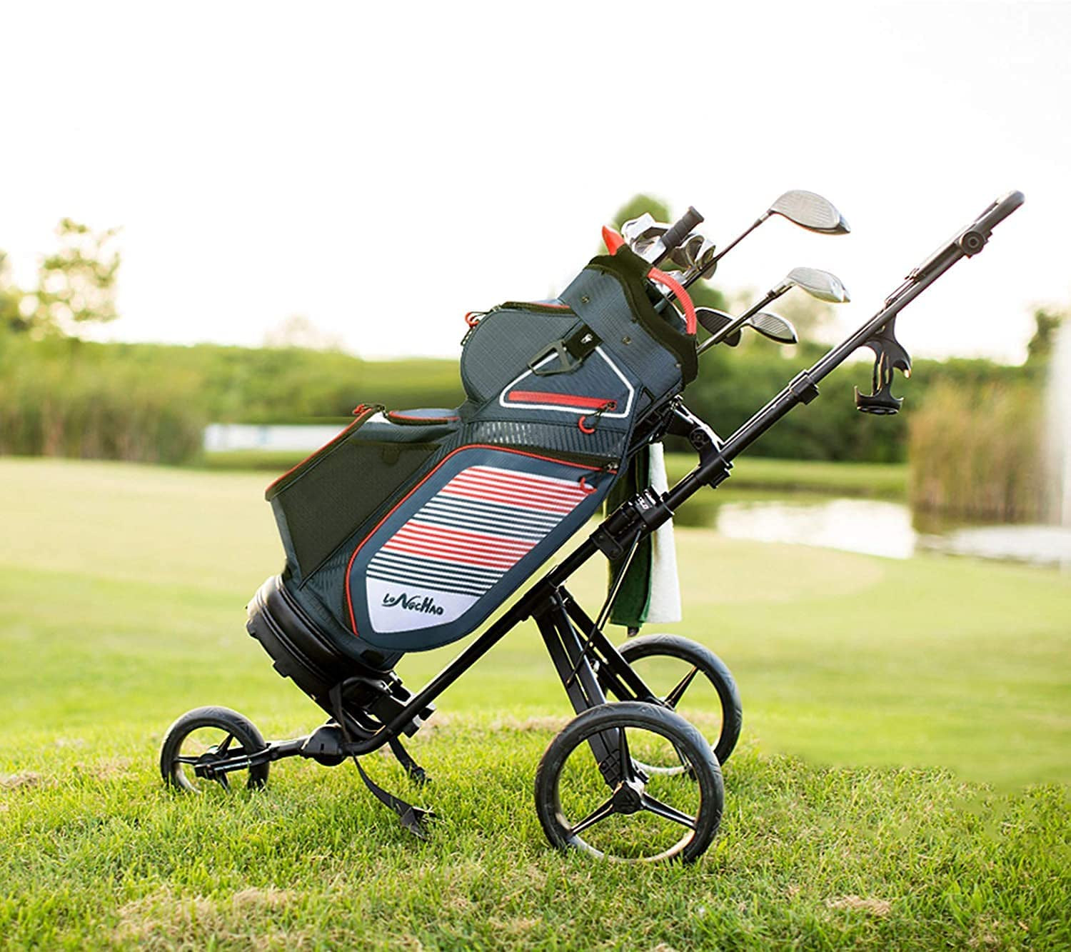 Cart Golf Bag 14 Way Divider Golf Push Cart Bag for Men Cart Bags with Cooler, Backpack Strap and Dust Cover, Portable Golf Carry Bag for Men & Women (Blue)