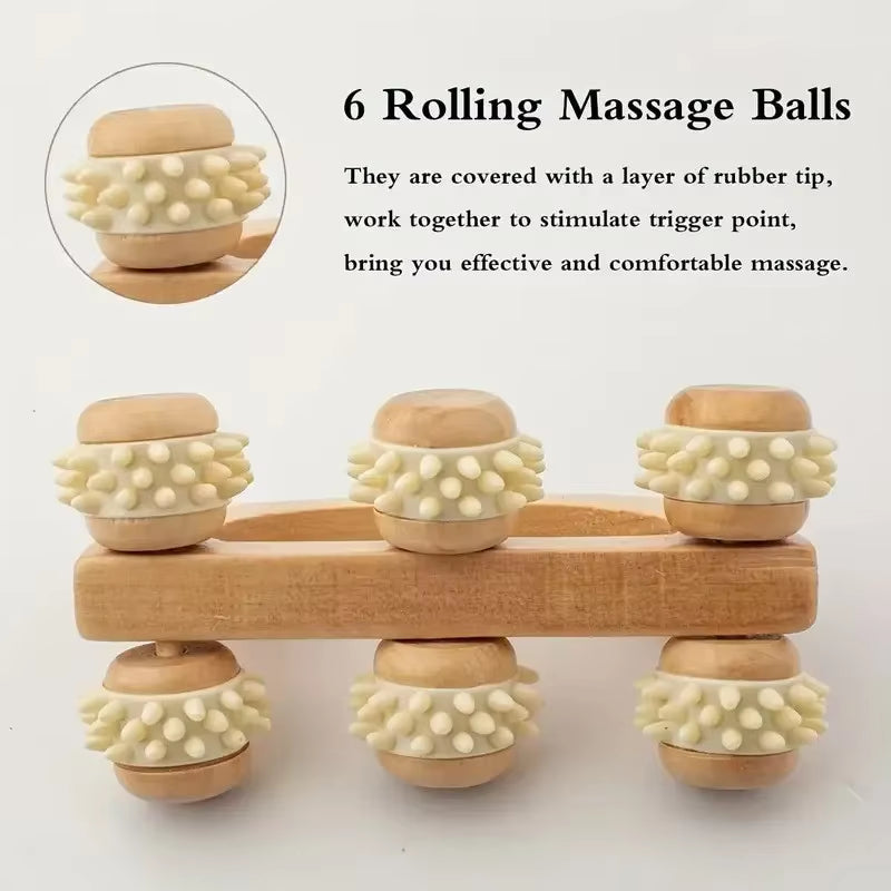 1 Pcs Wooden Massage Roller Tool, Manual Wooden Massager, Wood Back Massage Roller for Neck Leg Back Deep Tissue Muscle Massage
