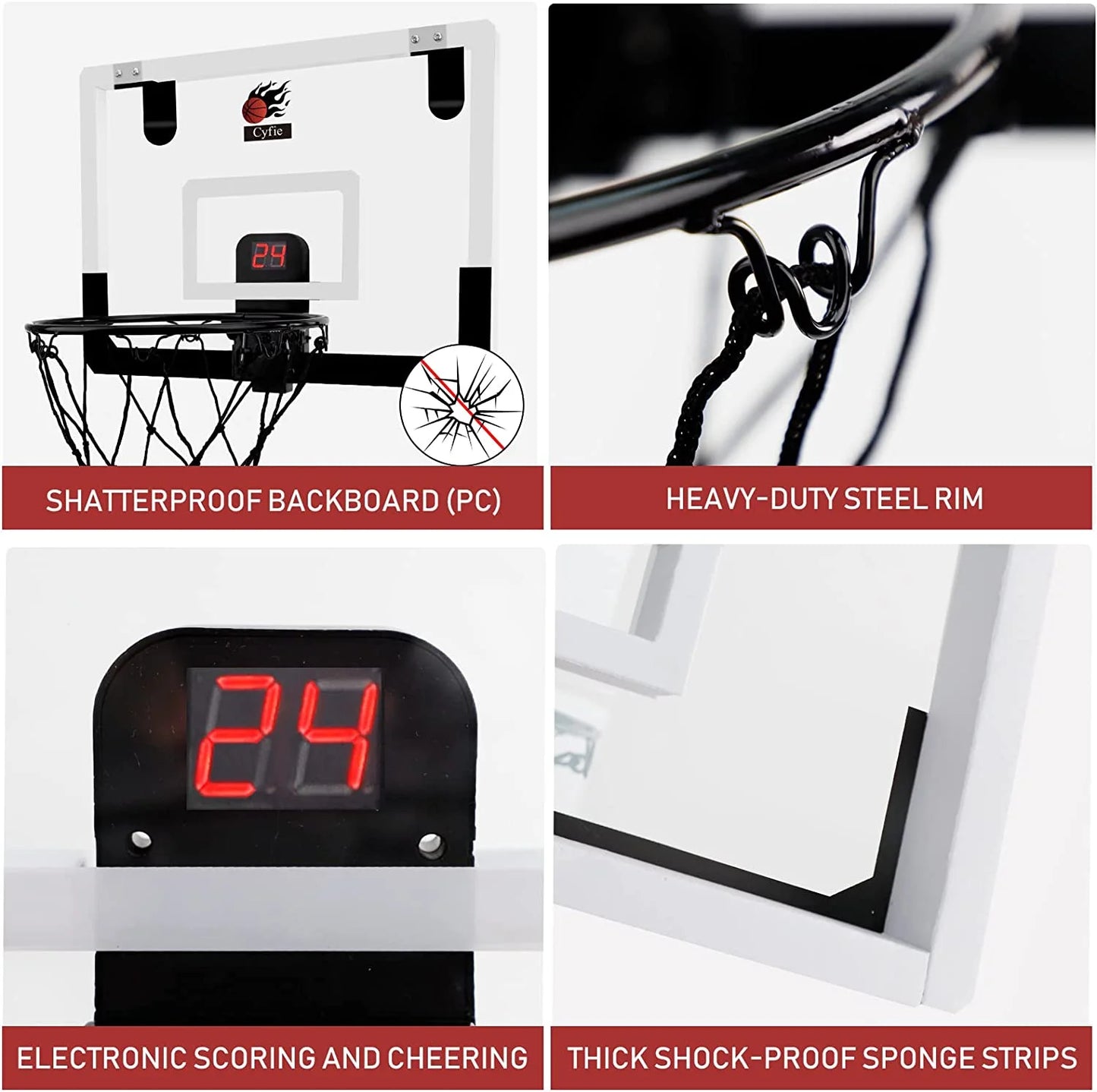 All-Weather Indoor Basketball Hoop, 17"X12" Polycarbonate Hanging Mini Hoop Set