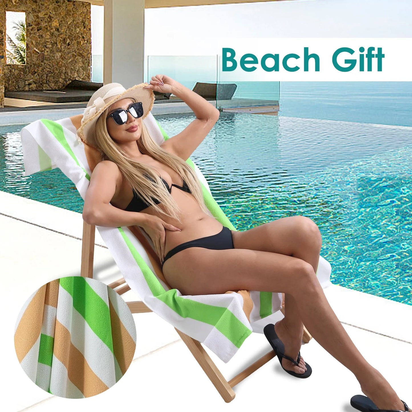 4 Pack Oversized Cabana Stripe Beach Towels, 60X30 Inches Microfiber Lightweight Outdoor Large Swim Towel for Adults (Green Coffee)